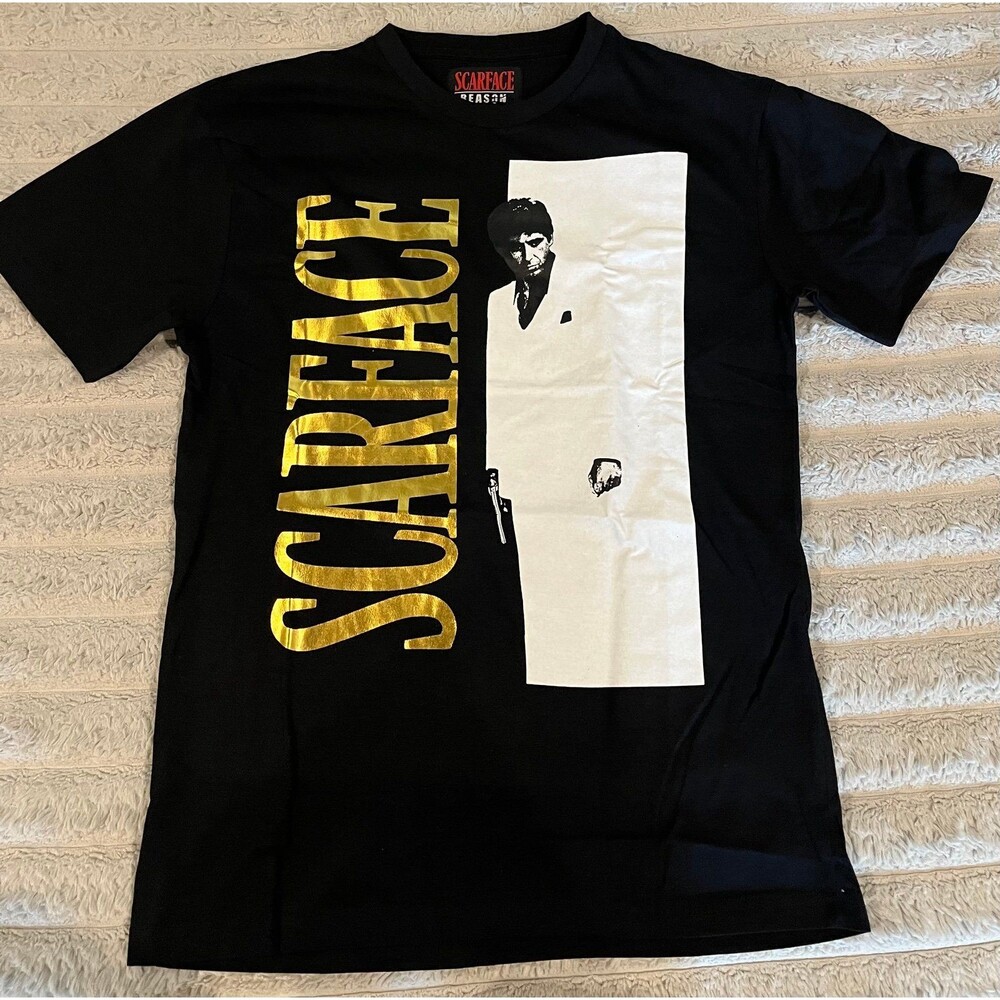 Reason x Scarface Tony Montana Graphic T-Shirt Black Gold Men’s M NWT